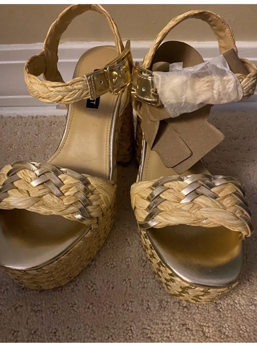 Woven Platform Ankle-Strap Sandal in Natural